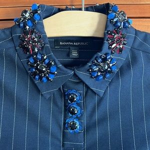 NWOT Banana Republic Petite Blue with White Stripes Jewel Embellished Dress